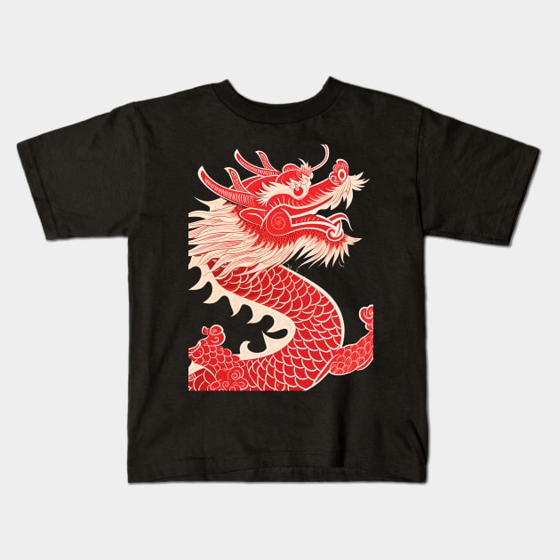 Chinese Dragon 7: Chinese New Year, Year of the Dragon  on a dark (Kicked Out) background Kids T-Shirt by Puff Sumo